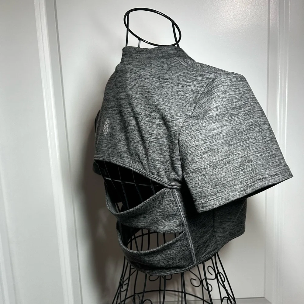 Free People Gray Frosty Morning Cutout Athletic Crop‎ Top